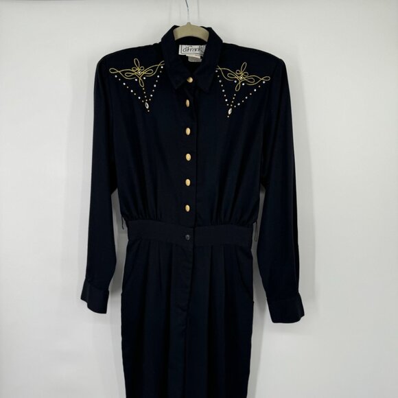 Vintage D.Frank USA Black Embellished Jumpsuit Button Front Size 6 womens - Picture 5 of 12